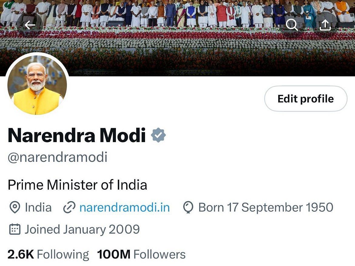 X : PM Modi Crosses 100M Followers On X |